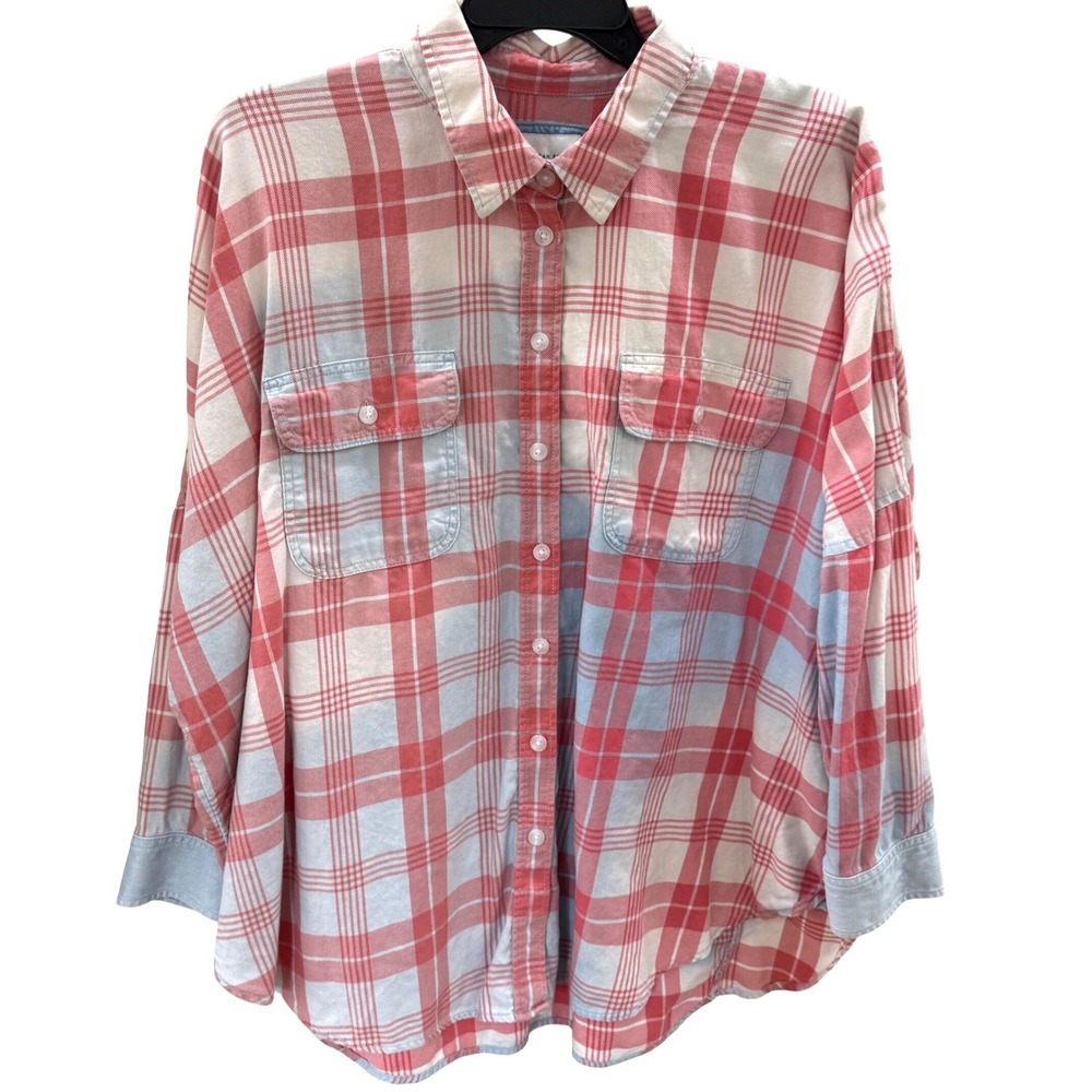 American Eagle Plaid Buton Front Shirt Large Oversized Boyfriend Casual Cottage
